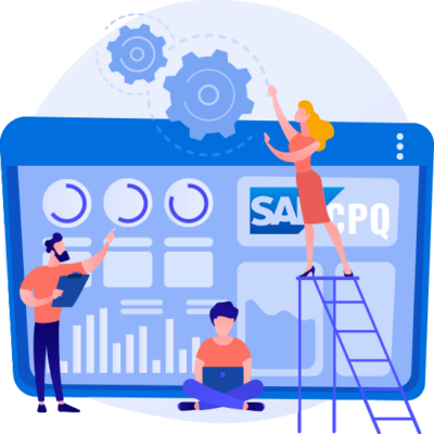Illustration of consultant performing SAP CPQ services on a panel